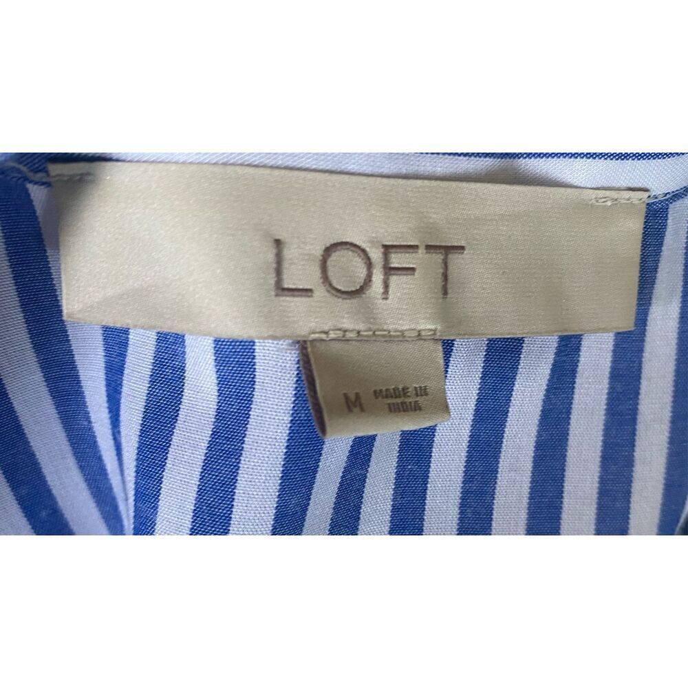 LOFT Blue & White Bell Sleeve Embroidered Top Sz M Boho Tunic Crisp Vacation - Picture 9 of 12